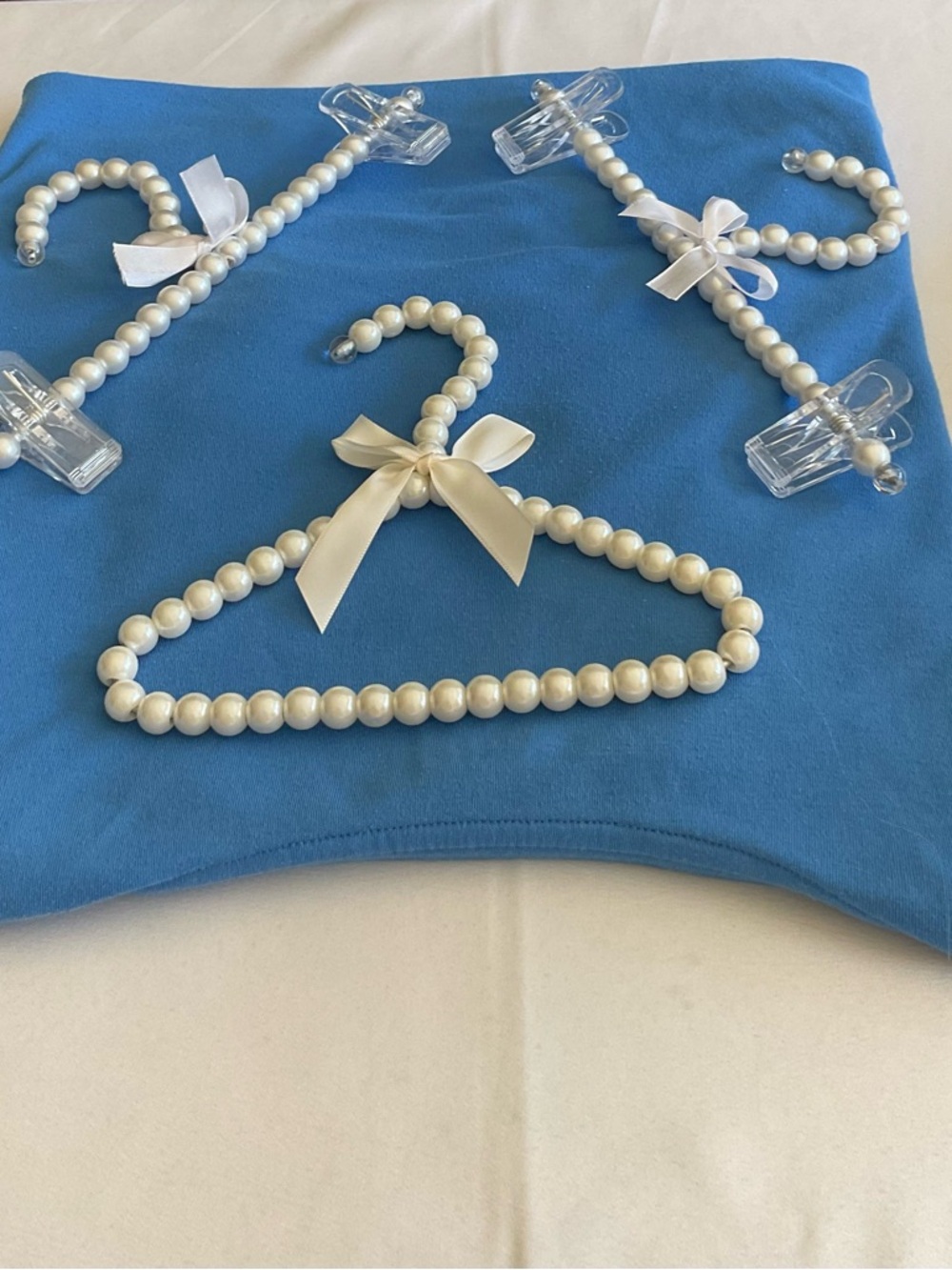 Pearl Bead Infant Hangers with Satin Bows ( Set of 3 )